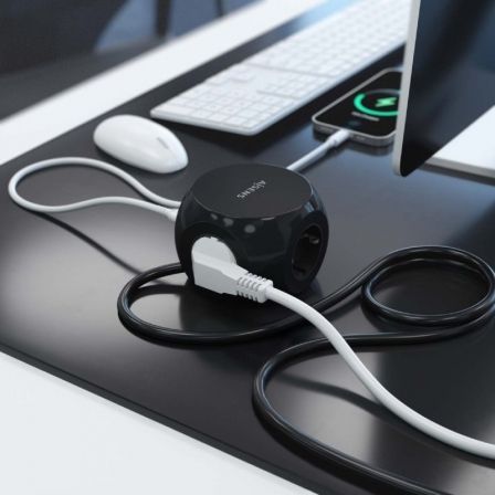 Aisens Regleta de Sobremesa ASPS-2A2C05-BK con 3 Tomas y 4 Puertos USB, Negro